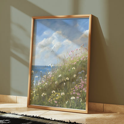Premium Poster of Serene Seaside Floral Landscape Art Print for Your Wall Posters