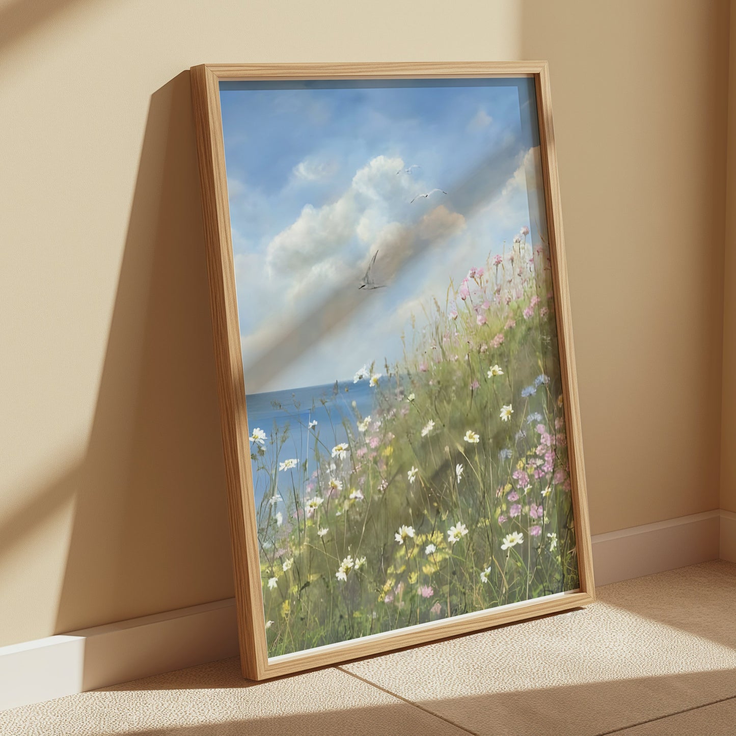 Premium Poster of Serene Seaside Floral Landscape Art Print for Your Wall Posters