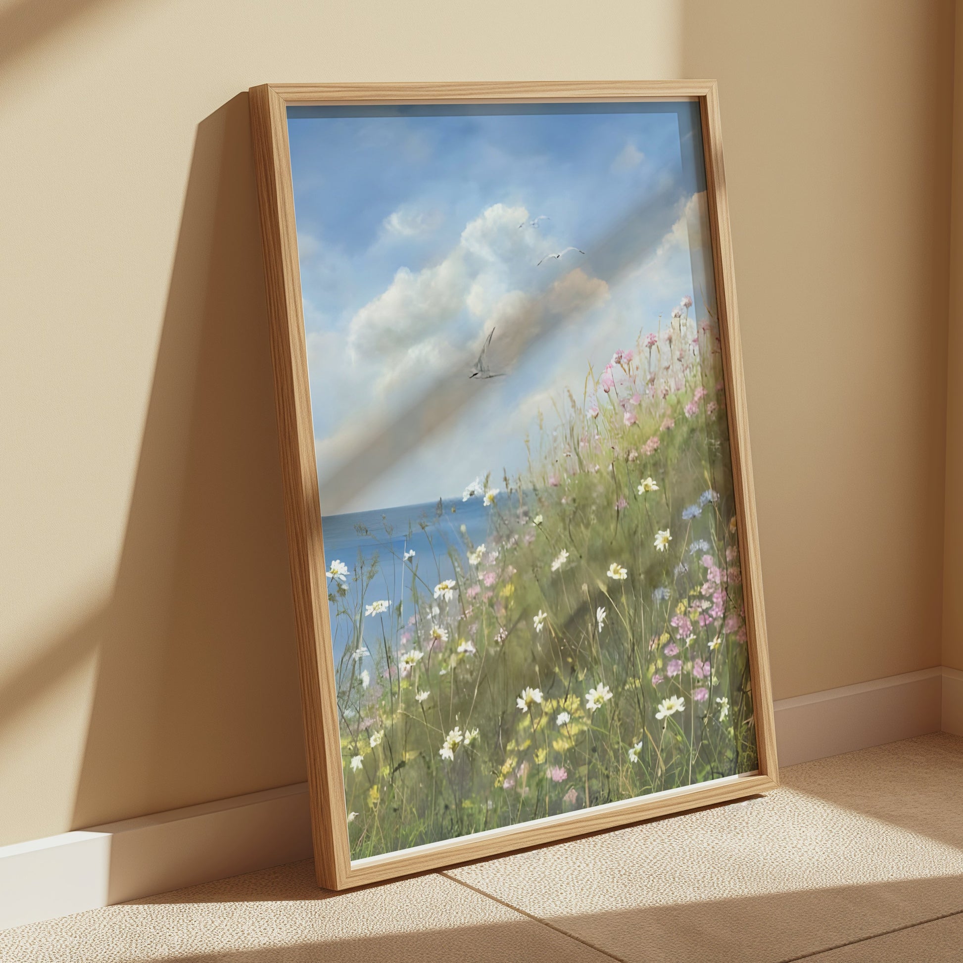 Premium Poster of Serene Seaside Floral Landscape Art Print for Your Wall Posters