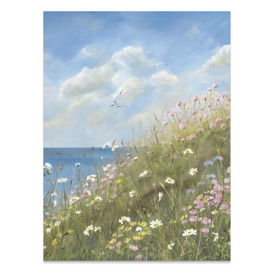Premium Poster of Serene Seaside Floral Landscape Art Print for Your Wall Posters