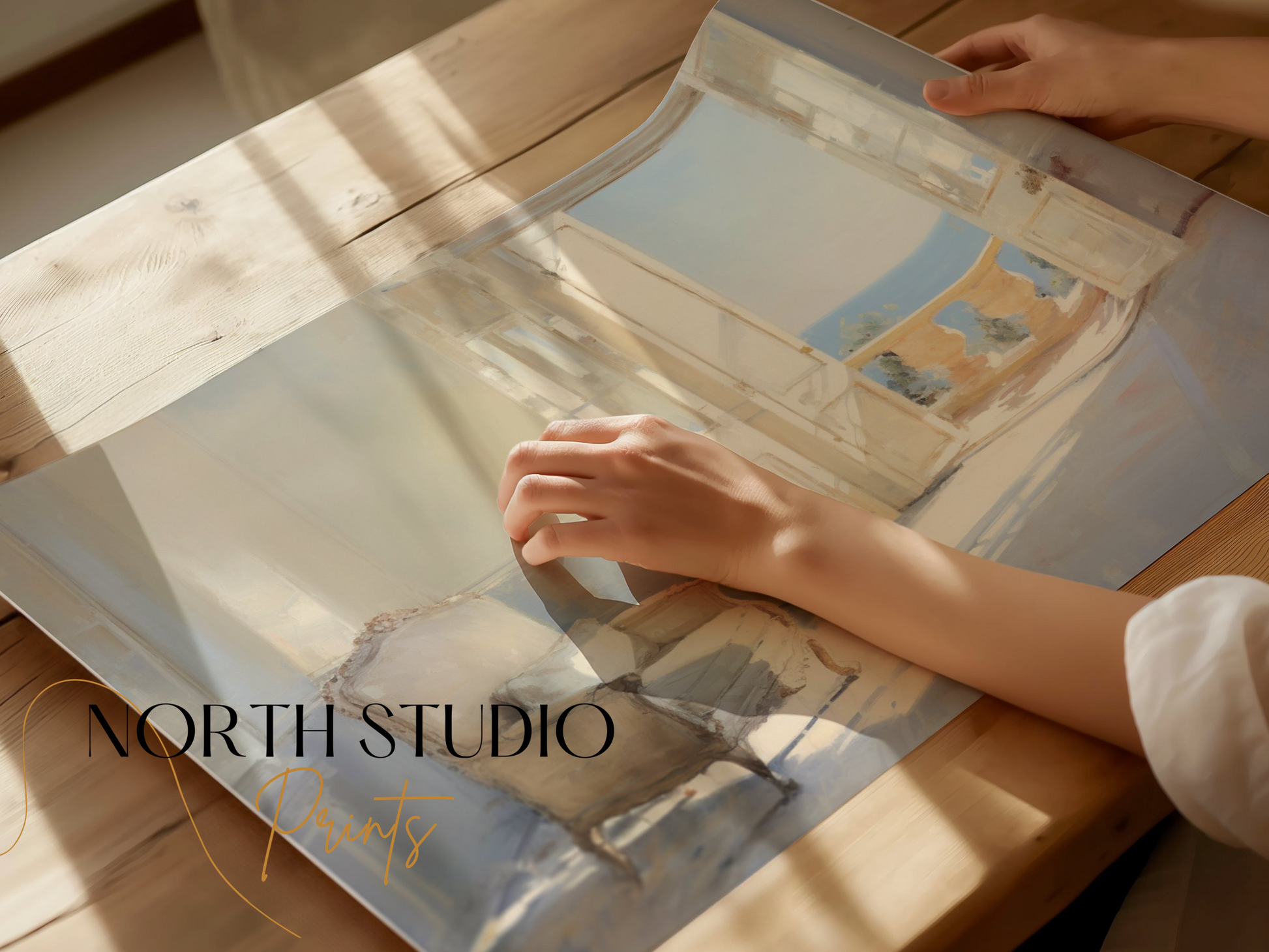 Premium Poster of Serene Sunlit Room with Ocean View Art Posters