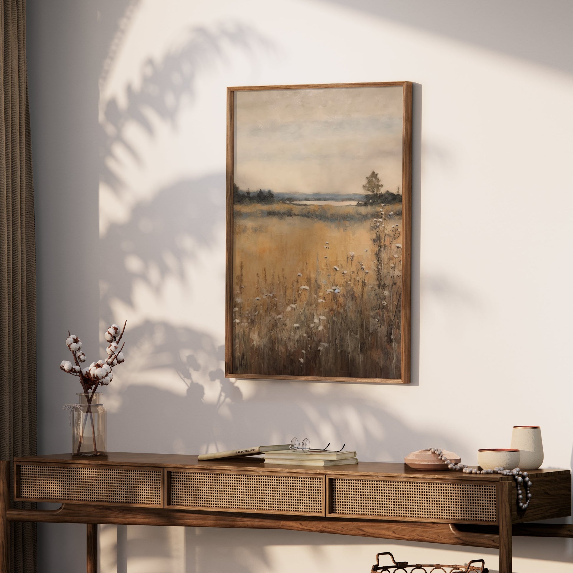 Premium Poster of Serene Sunset Over Golden Meadow Landscape Art Posters