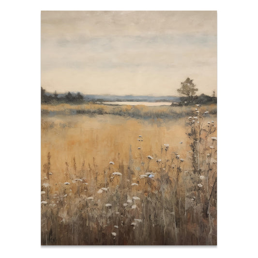 Premium Poster of Serene Sunset Over Golden Meadow Landscape Art Posters
