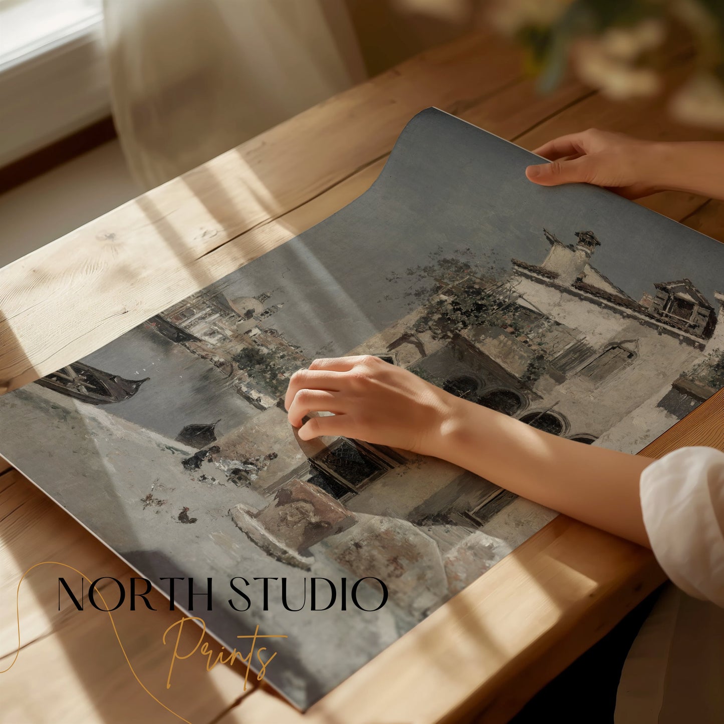 Premium Poster of Serene Venetian Canal Scene Architectural Painting Posters