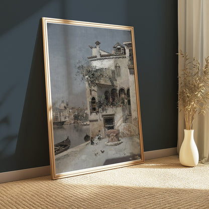 Premium Poster of Serene Venetian Canal Scene Architectural Painting Posters