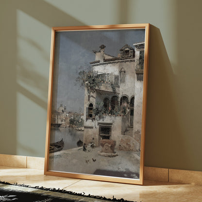 Premium Poster of Serene Venetian Canal Scene Architectural Painting Posters