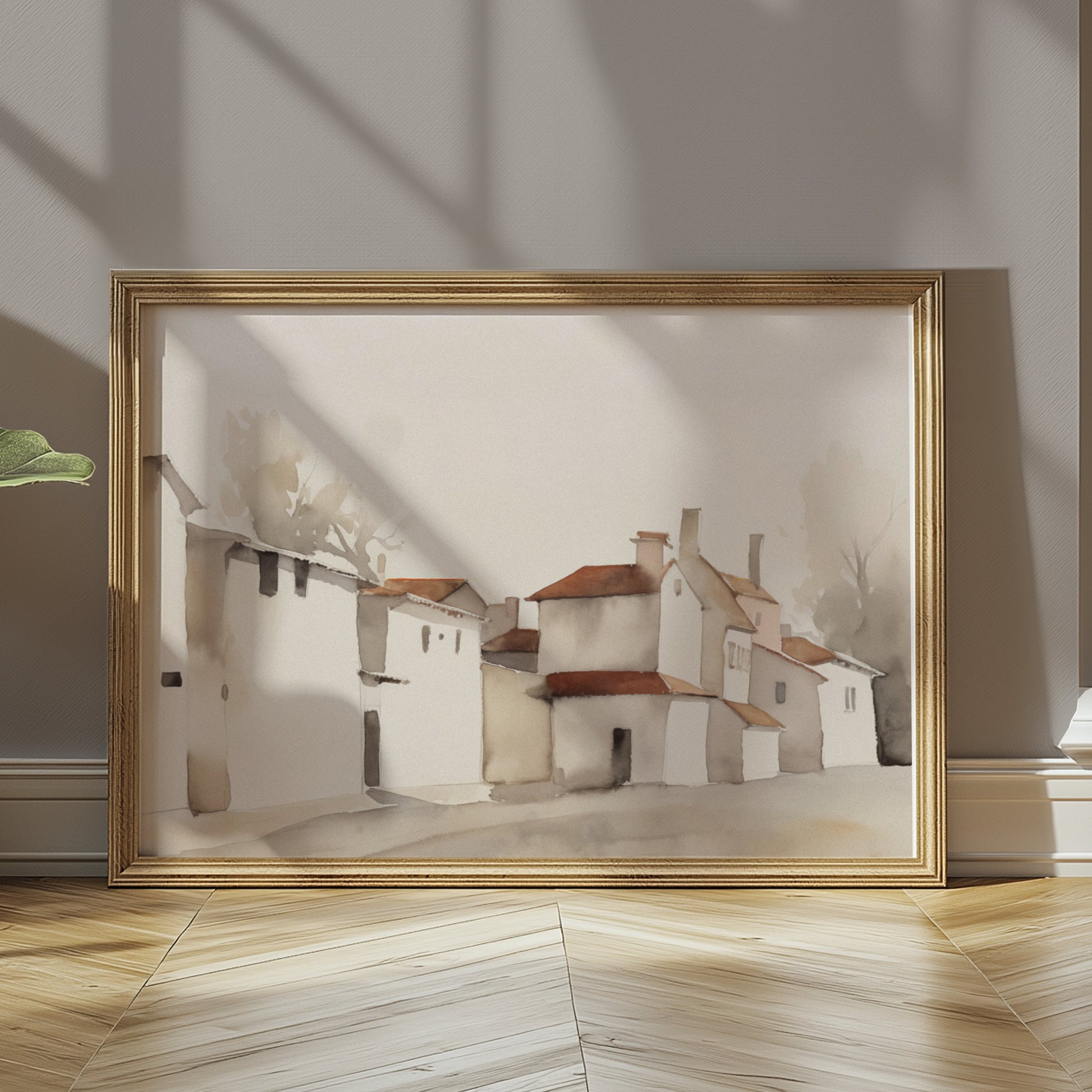 Premium Poster of Serene Village Landscape in Watercolor Style Posters