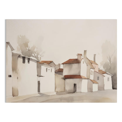 Premium Poster of Serene Village Landscape in Watercolor Style Posters