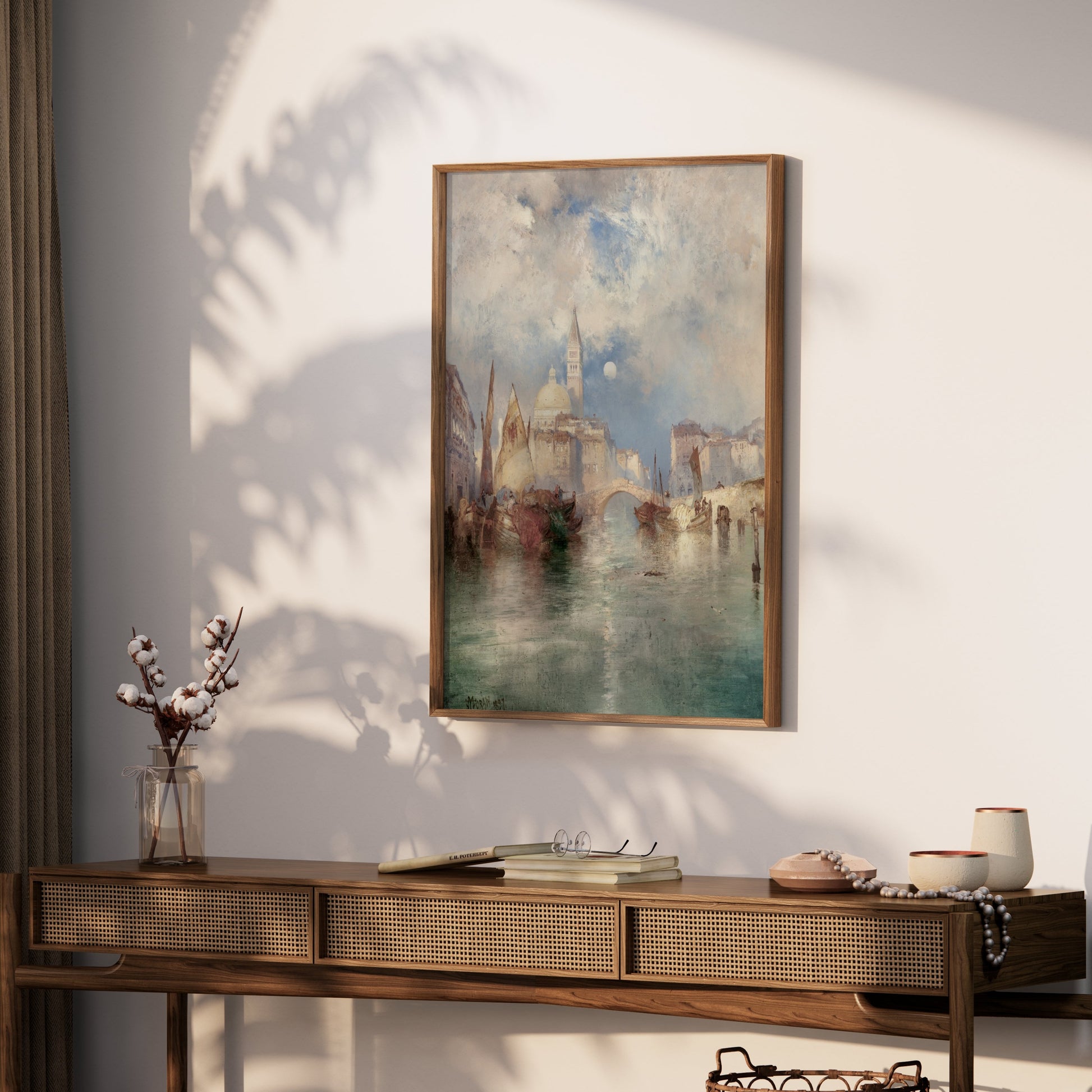 Premium Poster of Serene Watercolor Cityscape with Boats Posters