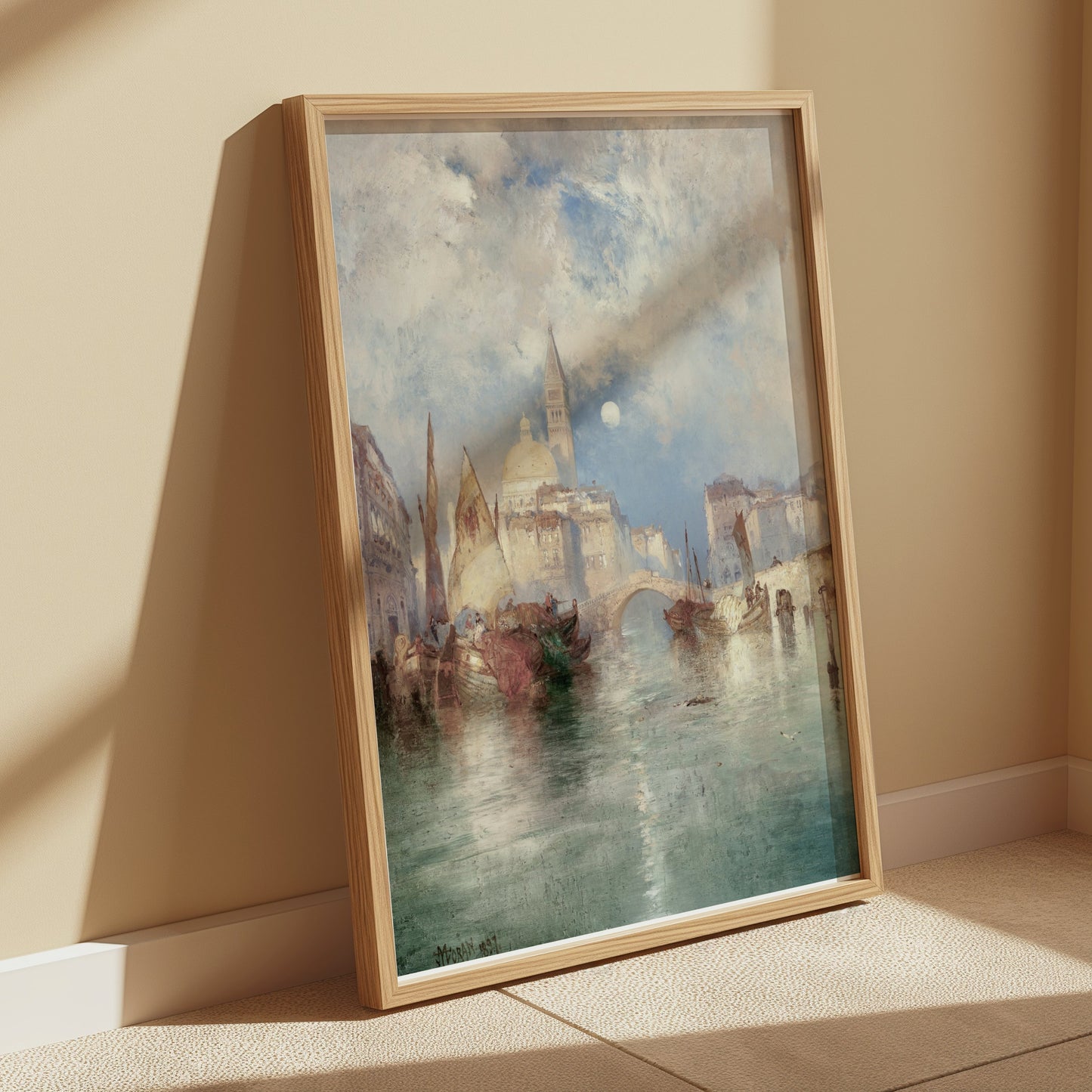 Premium Poster of Serene Watercolor Cityscape with Boats Posters