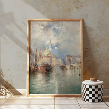Premium Poster of Serene Watercolor Cityscape with Boats Posters