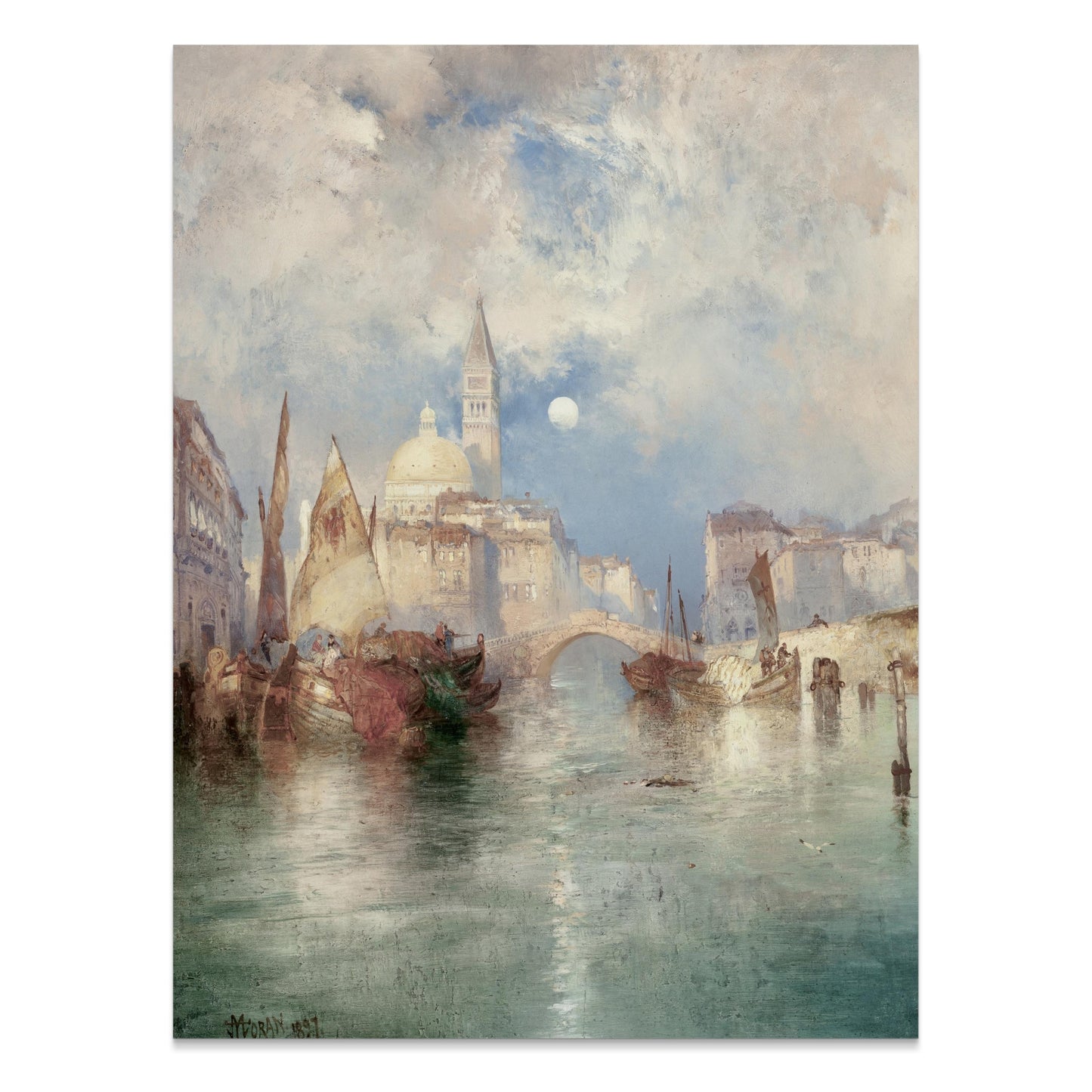 Premium Poster of Serene Watercolor Cityscape with Boats Posters