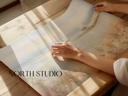 Premium Poster of Serene Waterside Artwork with Boats and Flowers Posters