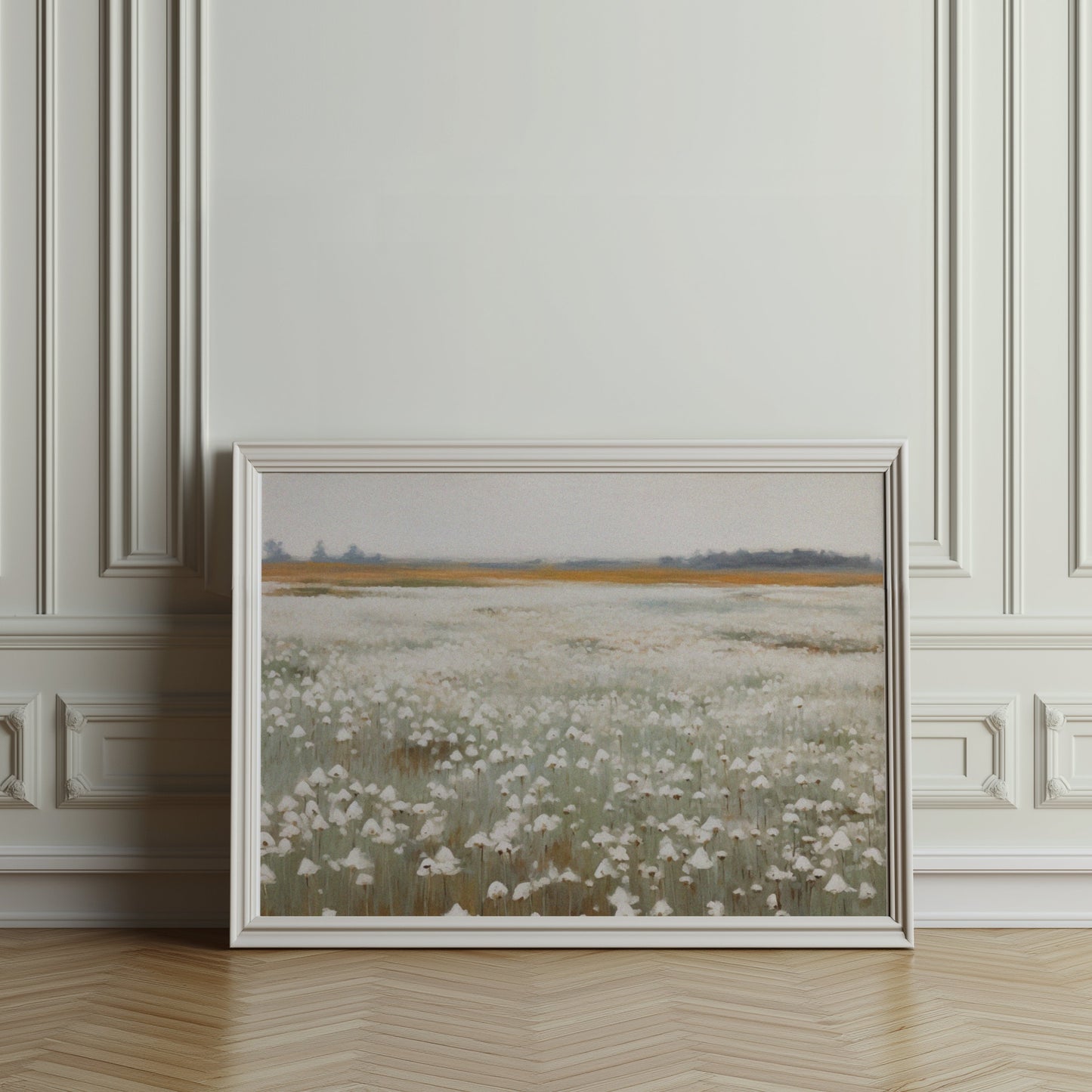 Premium Poster of Serene White Cotton Field Landscape Art Posters