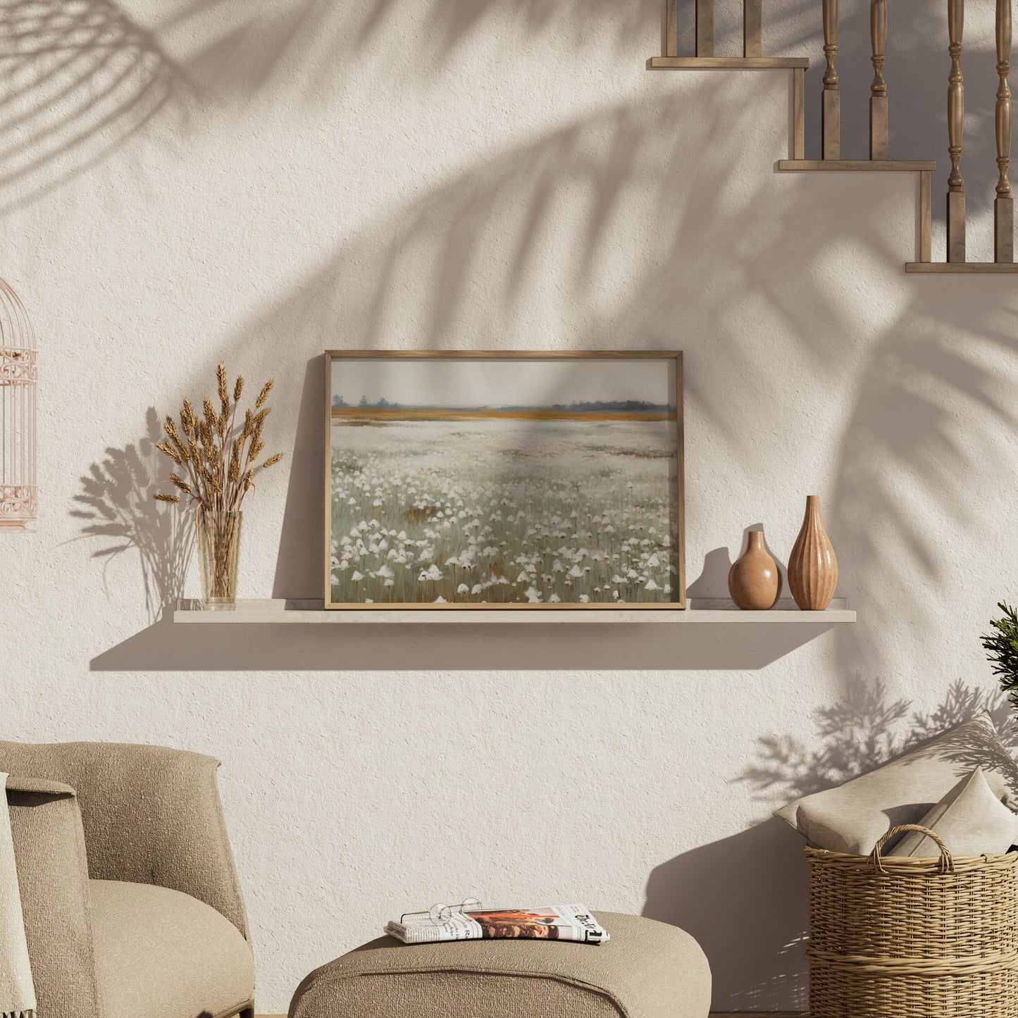 Premium Poster of Serene White Cotton Field Landscape Art Posters