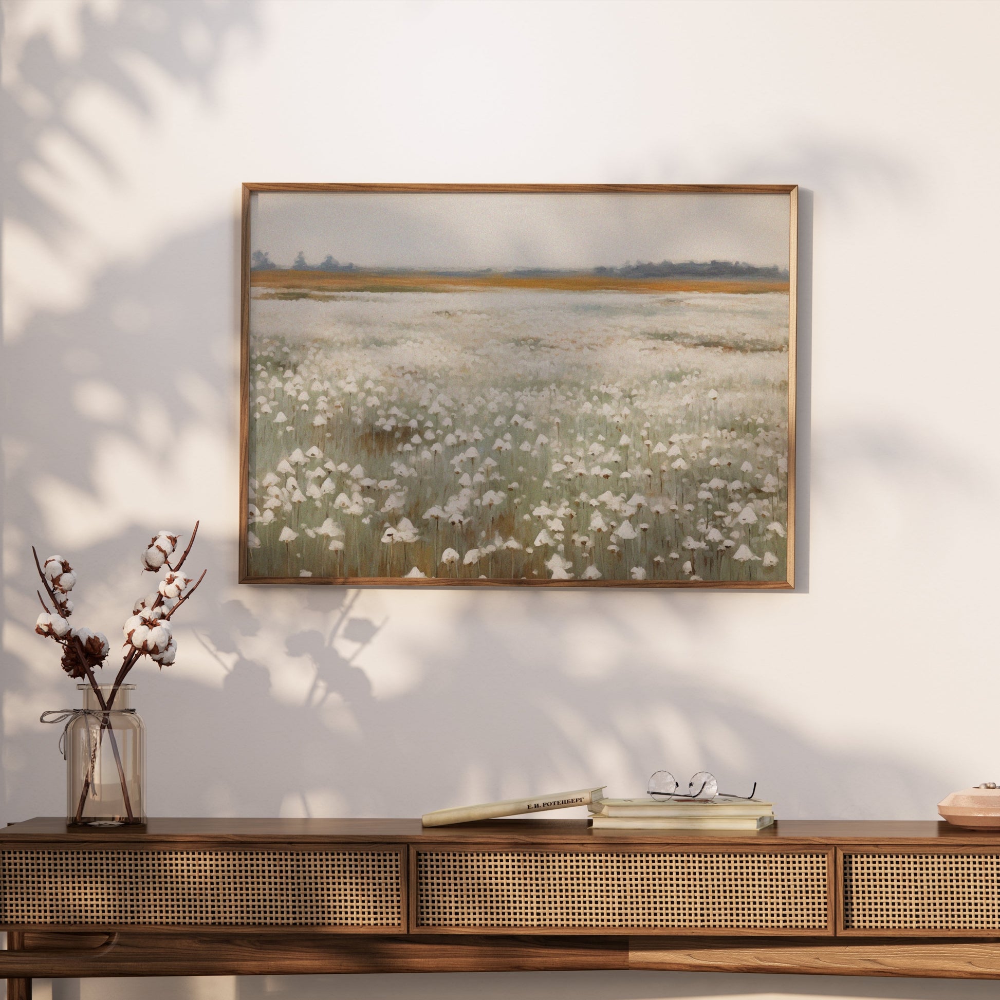 Premium Poster of Serene White Cotton Field Landscape Art Posters