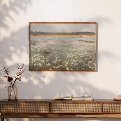 Premium Poster of Serene White Cotton Field Landscape Art Posters