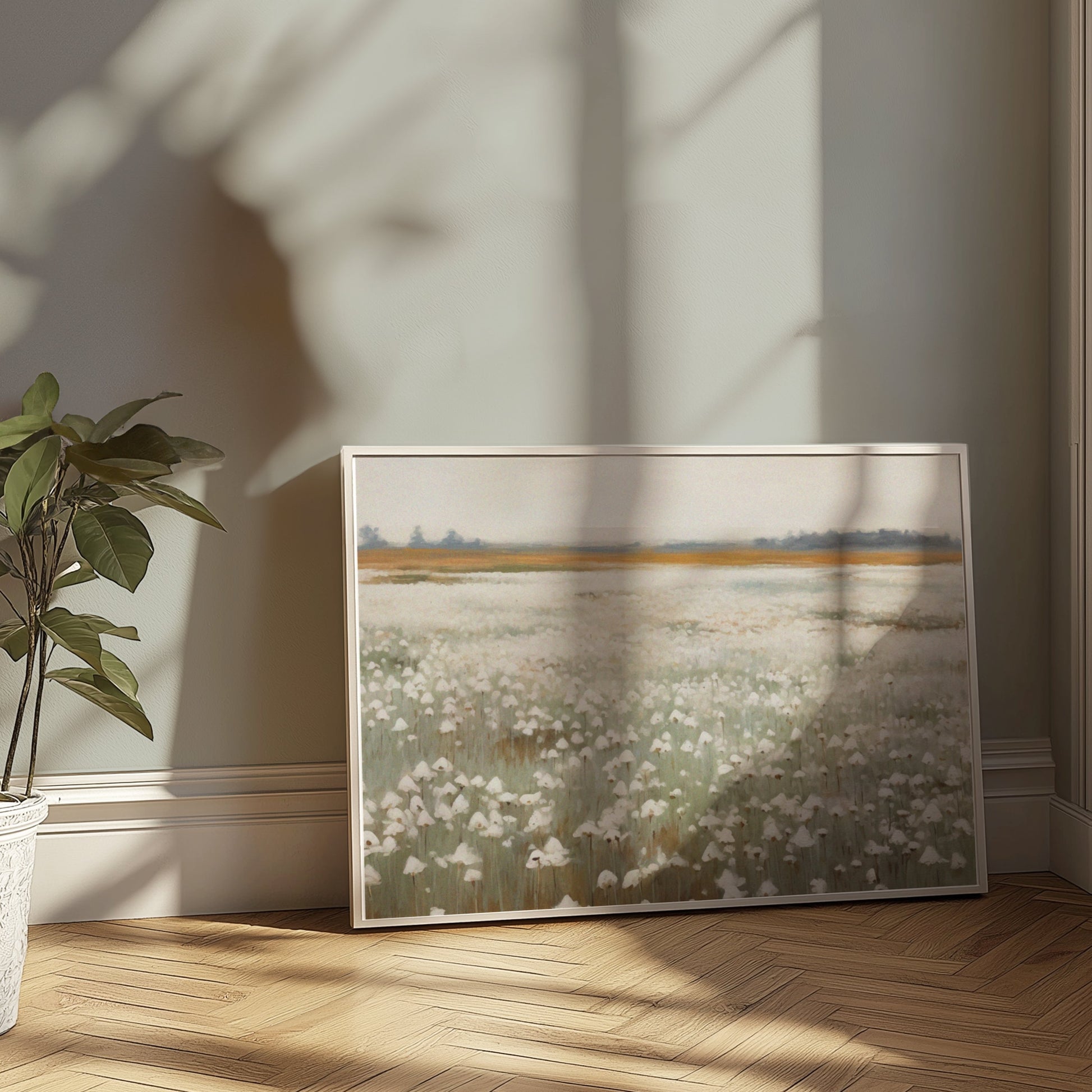 Premium Poster of Serene White Cotton Field Landscape Art Posters