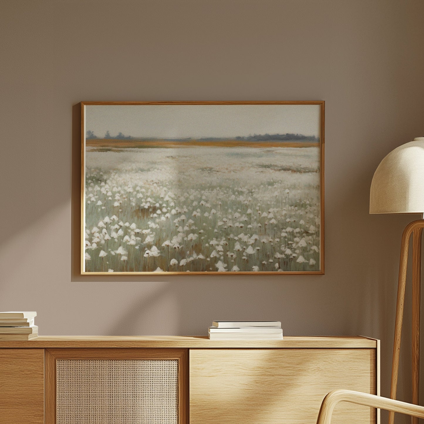 Premium Poster of Serene White Cotton Field Landscape Art Posters
