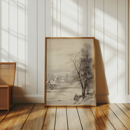 Premium Poster of Serene Winter Countryside Landscape Art Scenic Posters