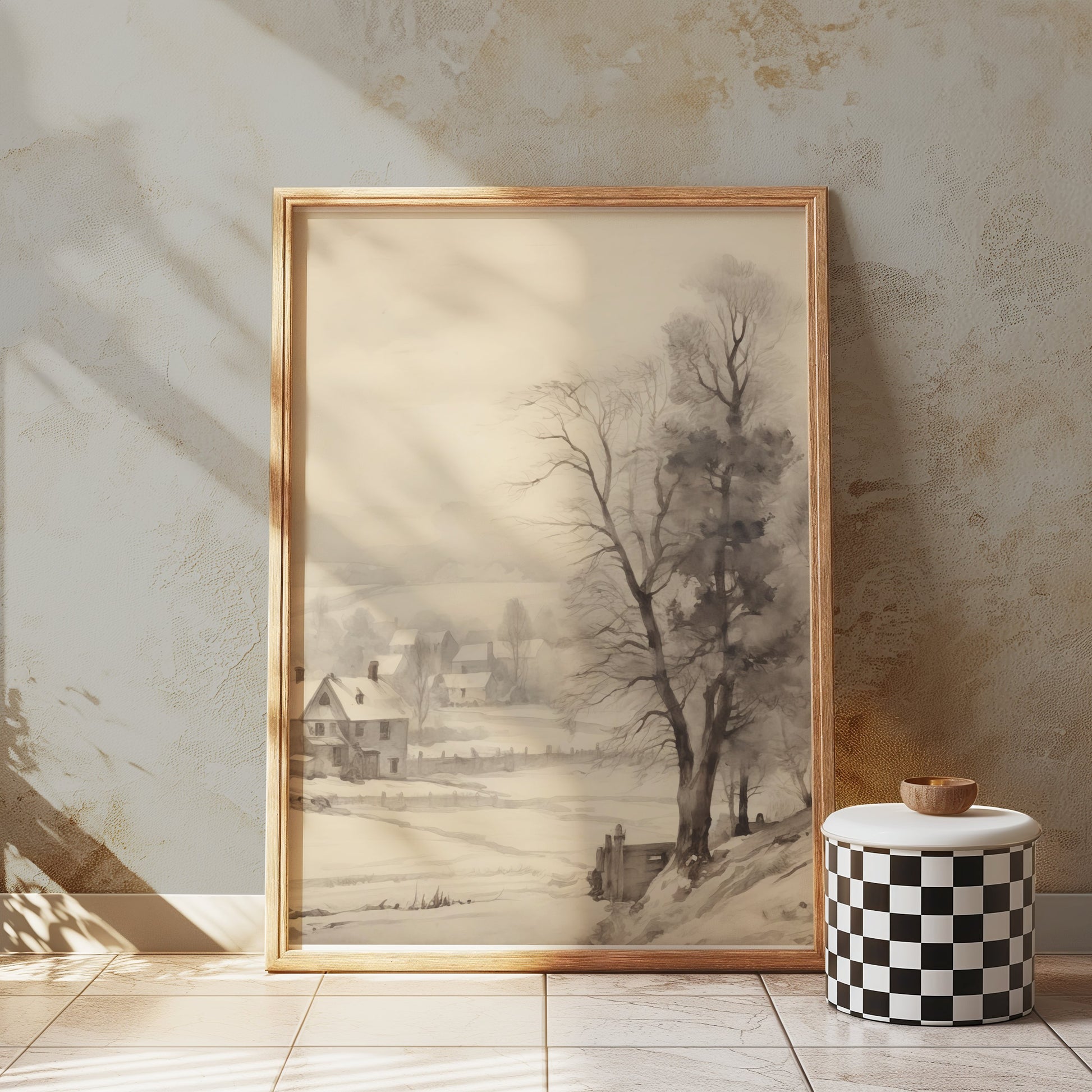 Premium Poster of Serene Winter Countryside Landscape Art Scenic Posters