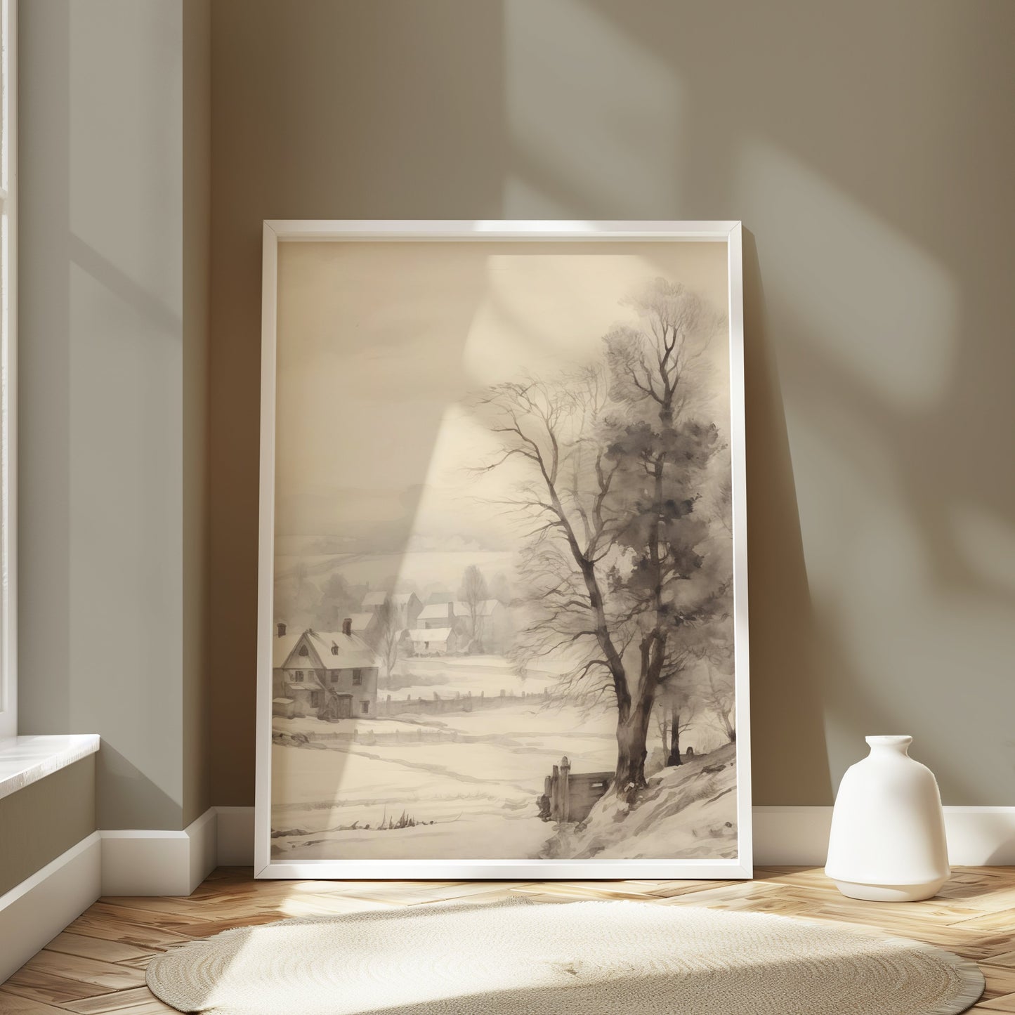 Premium Poster of Serene Winter Countryside Landscape Art Scenic Posters