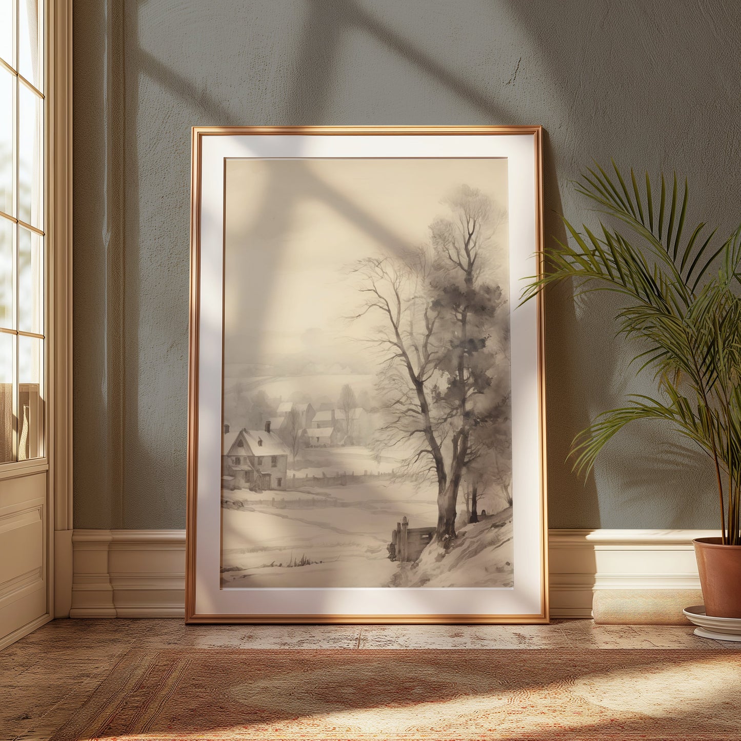 Premium Poster of Serene Winter Countryside Landscape Art Scenic Posters