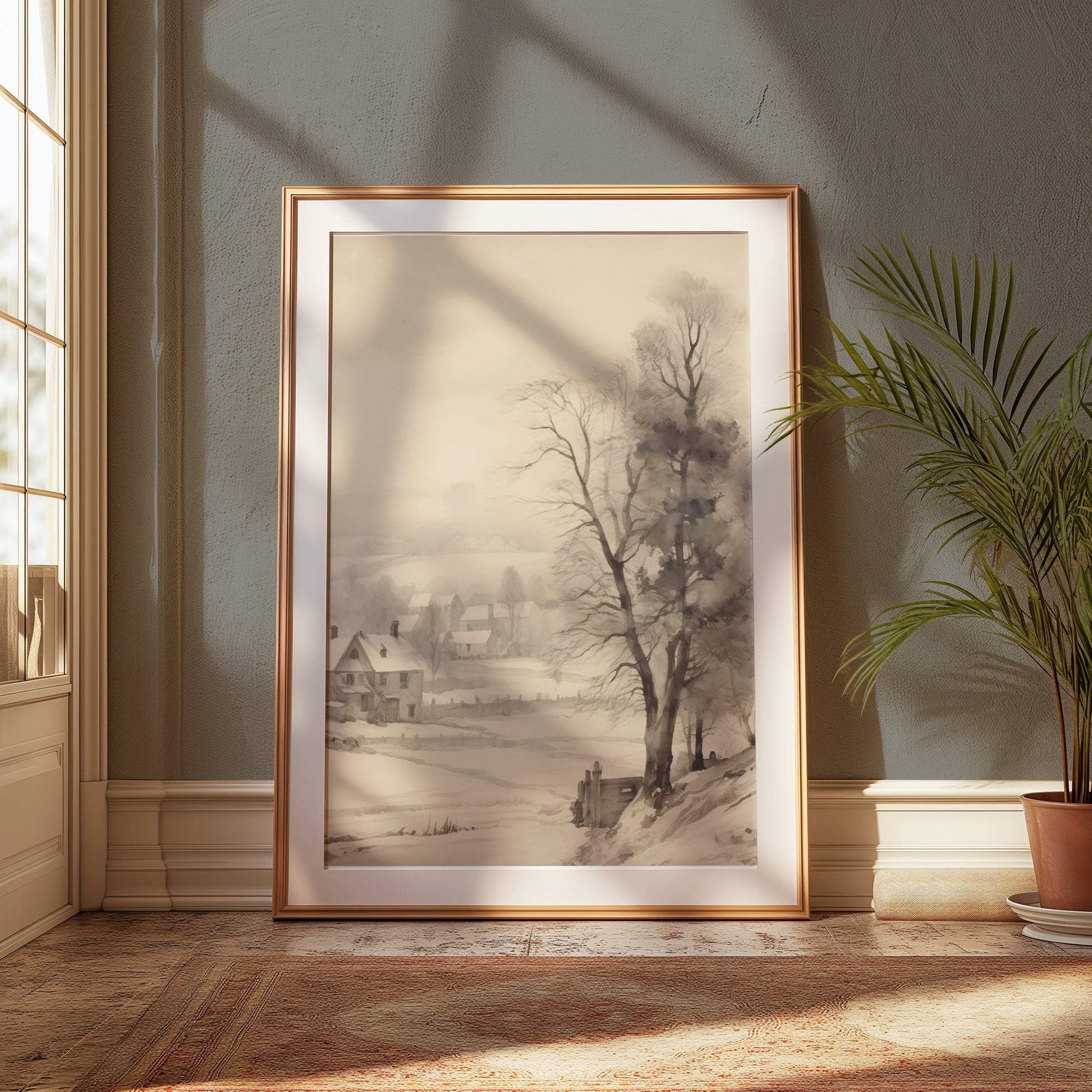 Premium Poster of Serene Winter Countryside Landscape Art Scenic Posters