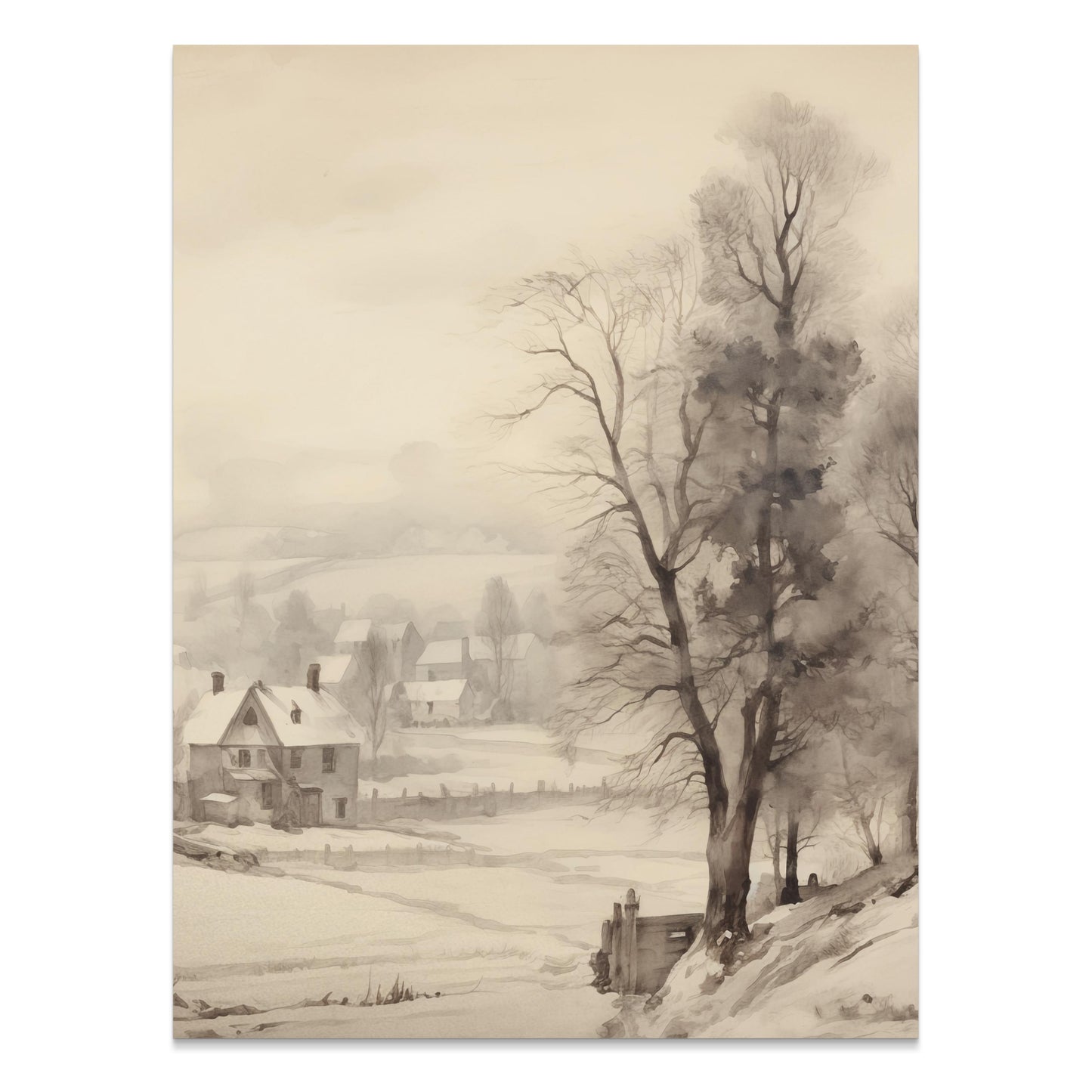 Premium Poster of Serene Winter Countryside Landscape Art Scenic Posters