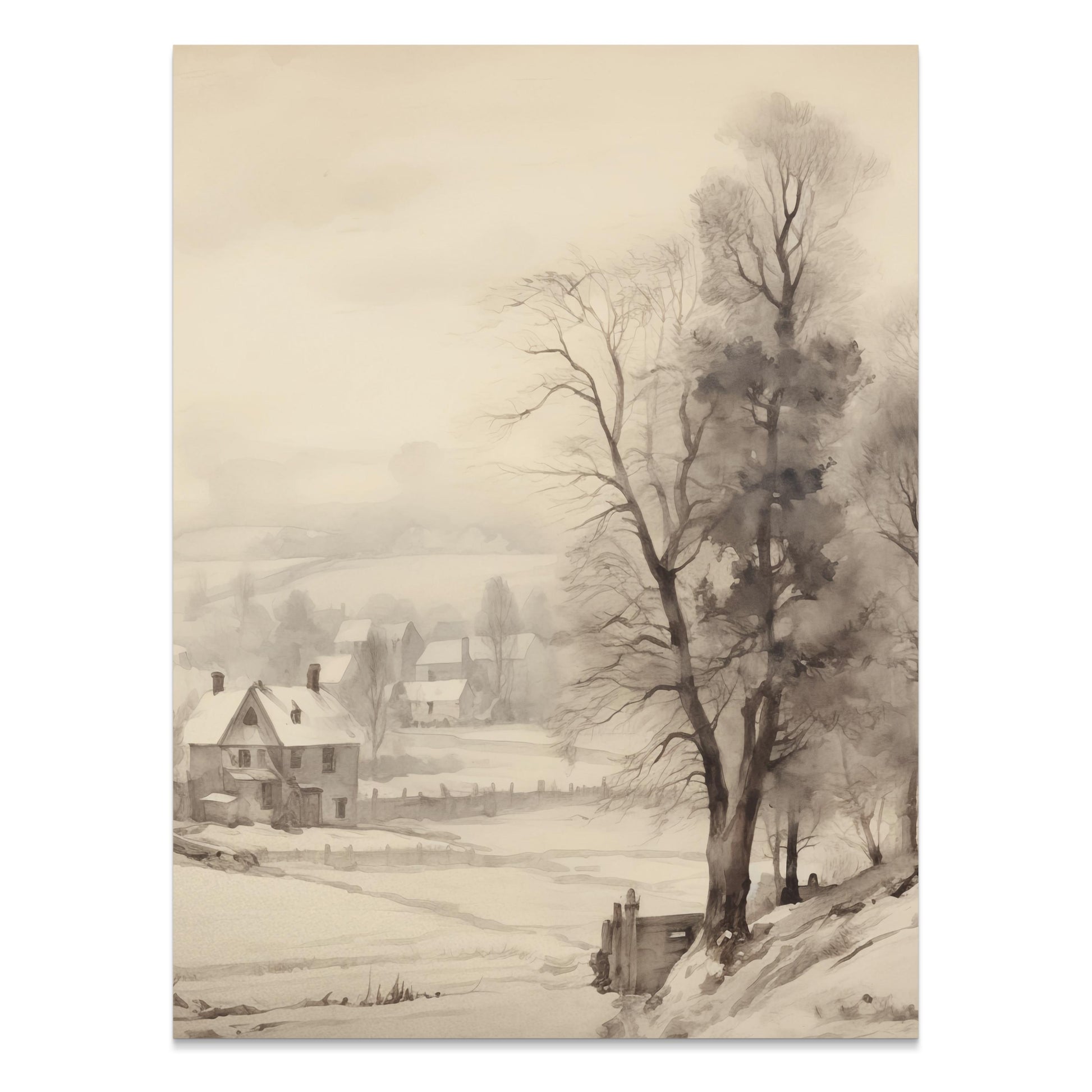Premium Poster of Serene Winter Countryside Landscape Art Scenic Posters