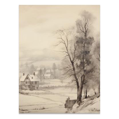 Premium Poster of Serene Winter Countryside Landscape Art Scenic Posters