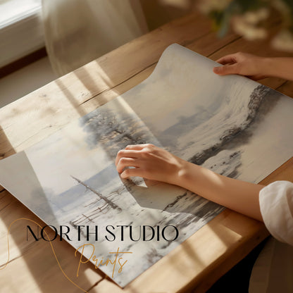 Premium Poster of Serene Winter Landscape by the Stream Posters