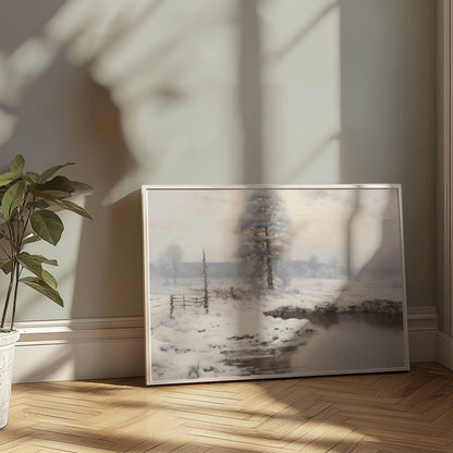 Premium Poster of Serene Winter Landscape by the Stream Posters