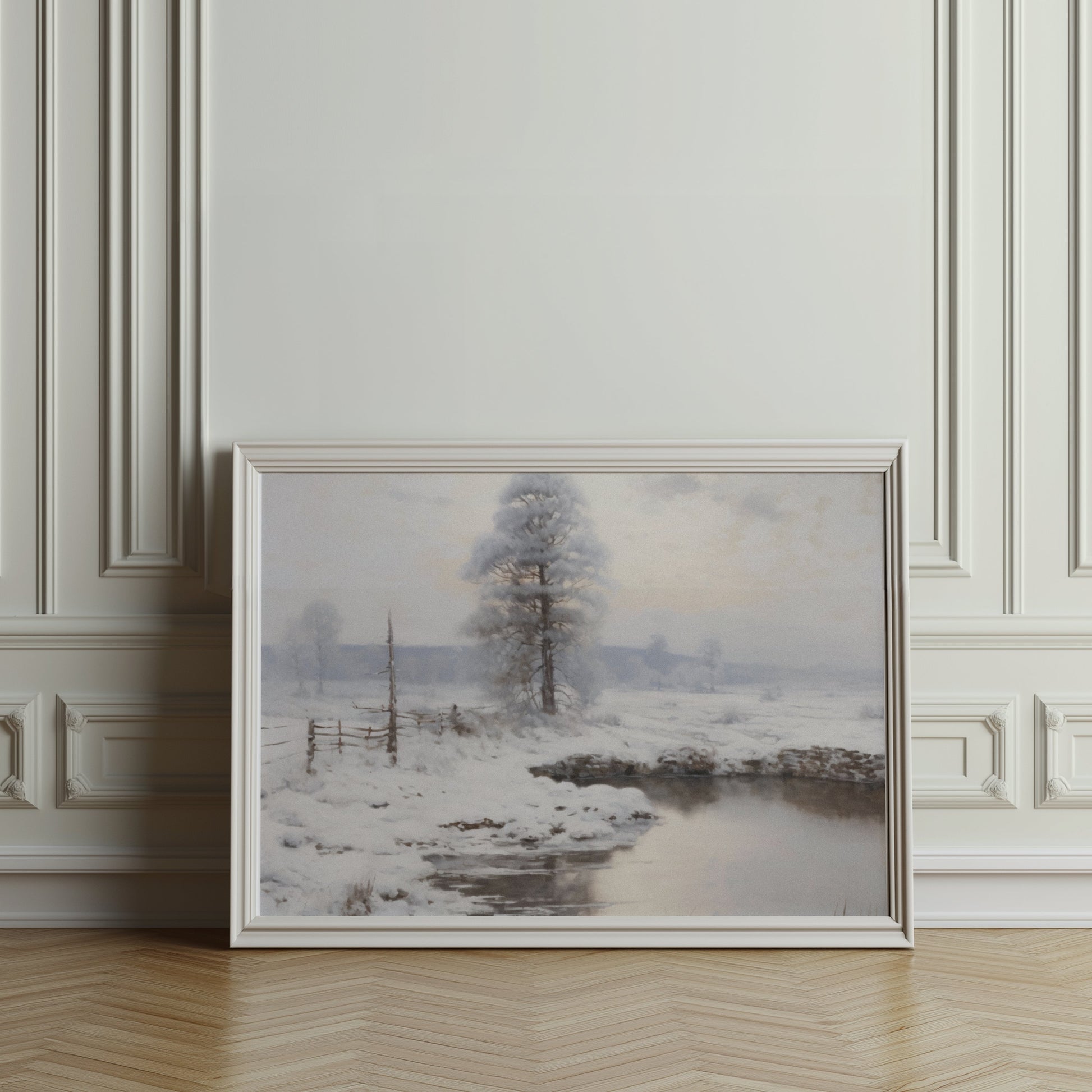Premium Poster of Serene Winter Landscape by the Stream Posters