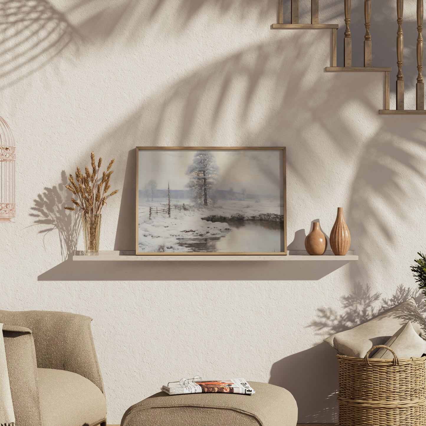 Premium Poster of Serene Winter Landscape by the Stream Posters