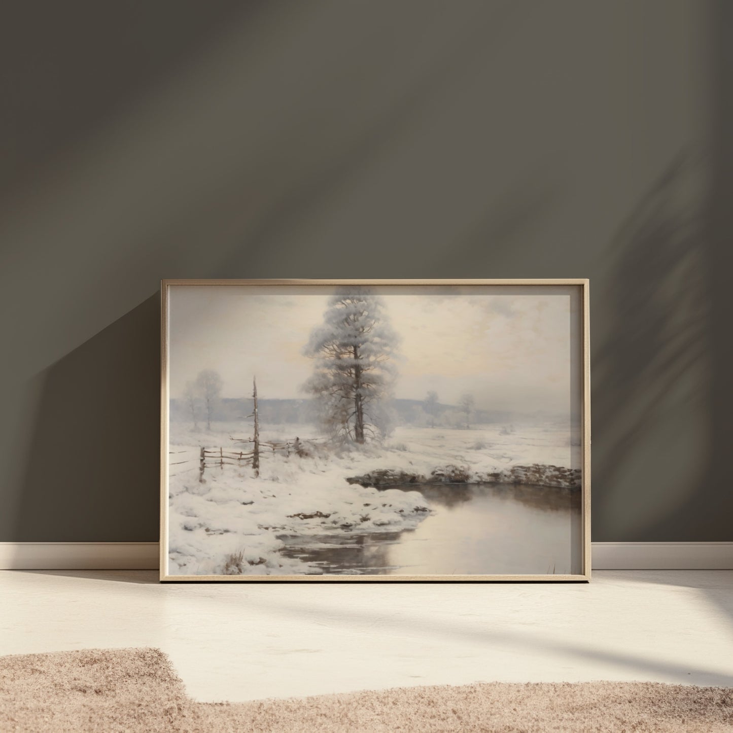 Premium Poster of Serene Winter Landscape by the Stream Posters