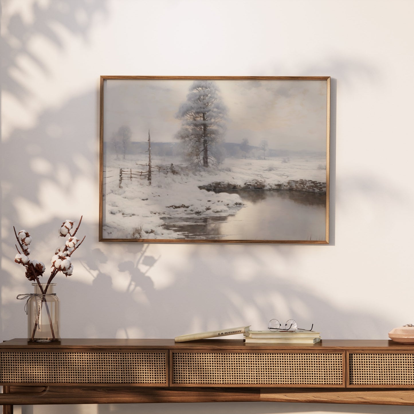 Premium Poster of Serene Winter Landscape by the Stream Posters
