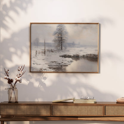 Premium Poster of Serene Winter Landscape by the Stream Posters