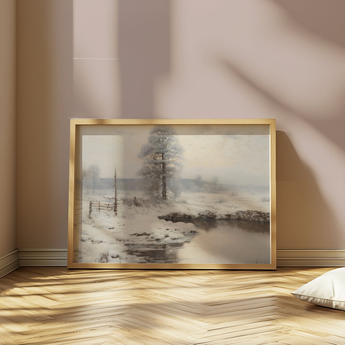 Premium Poster of Serene Winter Landscape by the Stream Posters