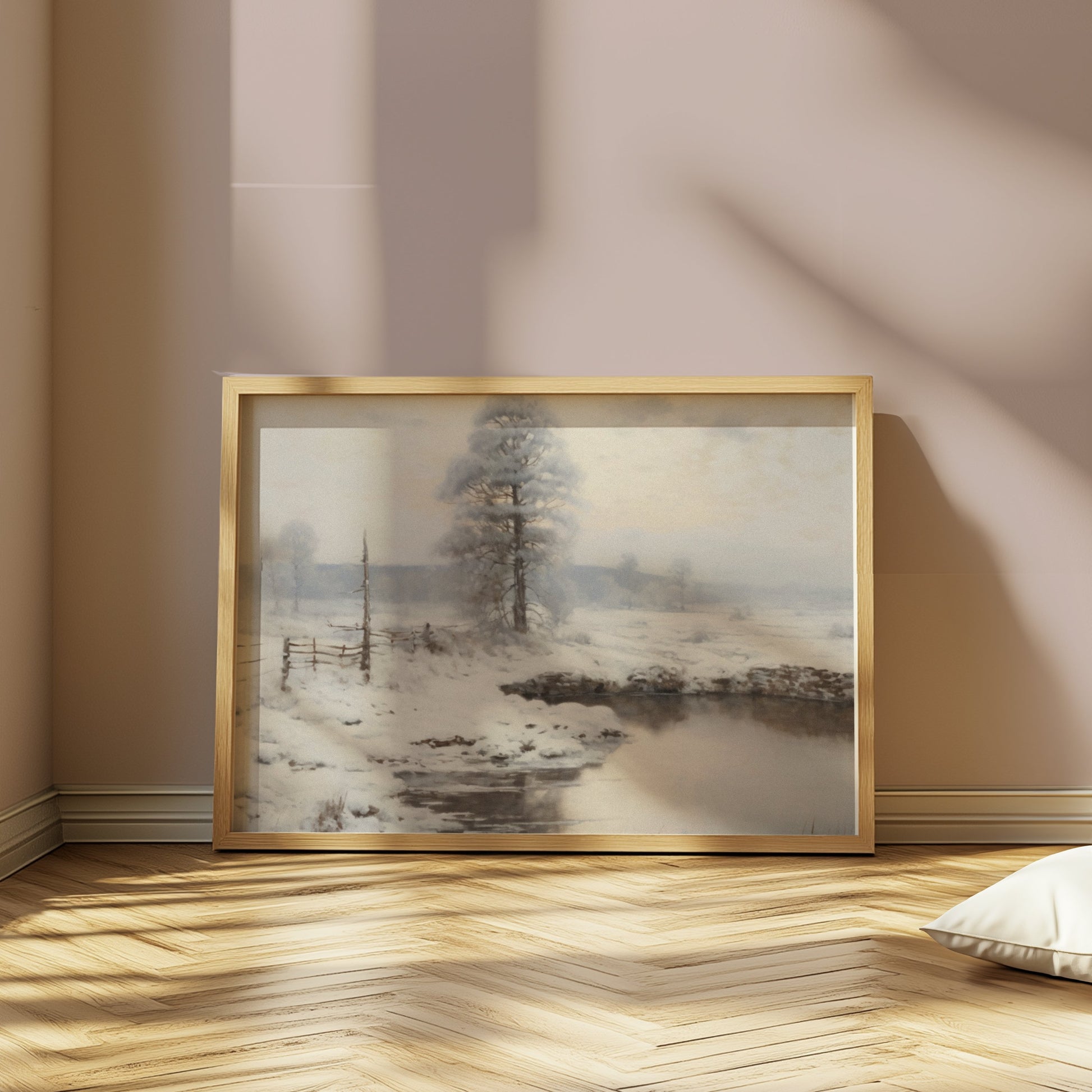 Premium Poster of Serene Winter Landscape by the Stream Posters