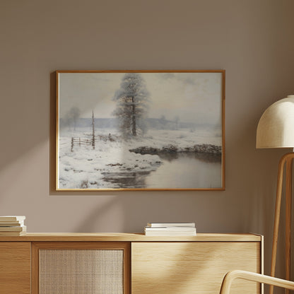 Premium Poster of Serene Winter Landscape by the Stream Posters