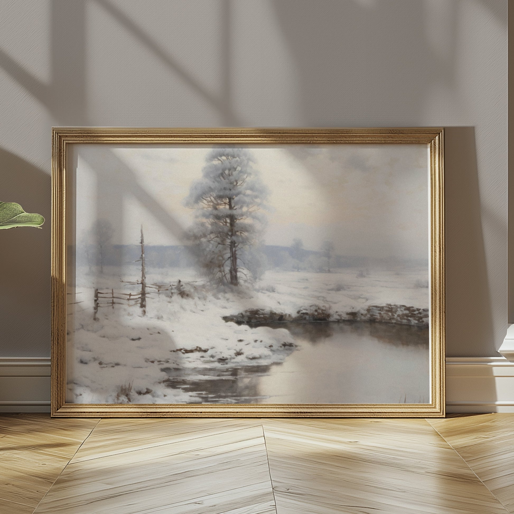 Premium Poster of Serene Winter Landscape by the Stream Posters