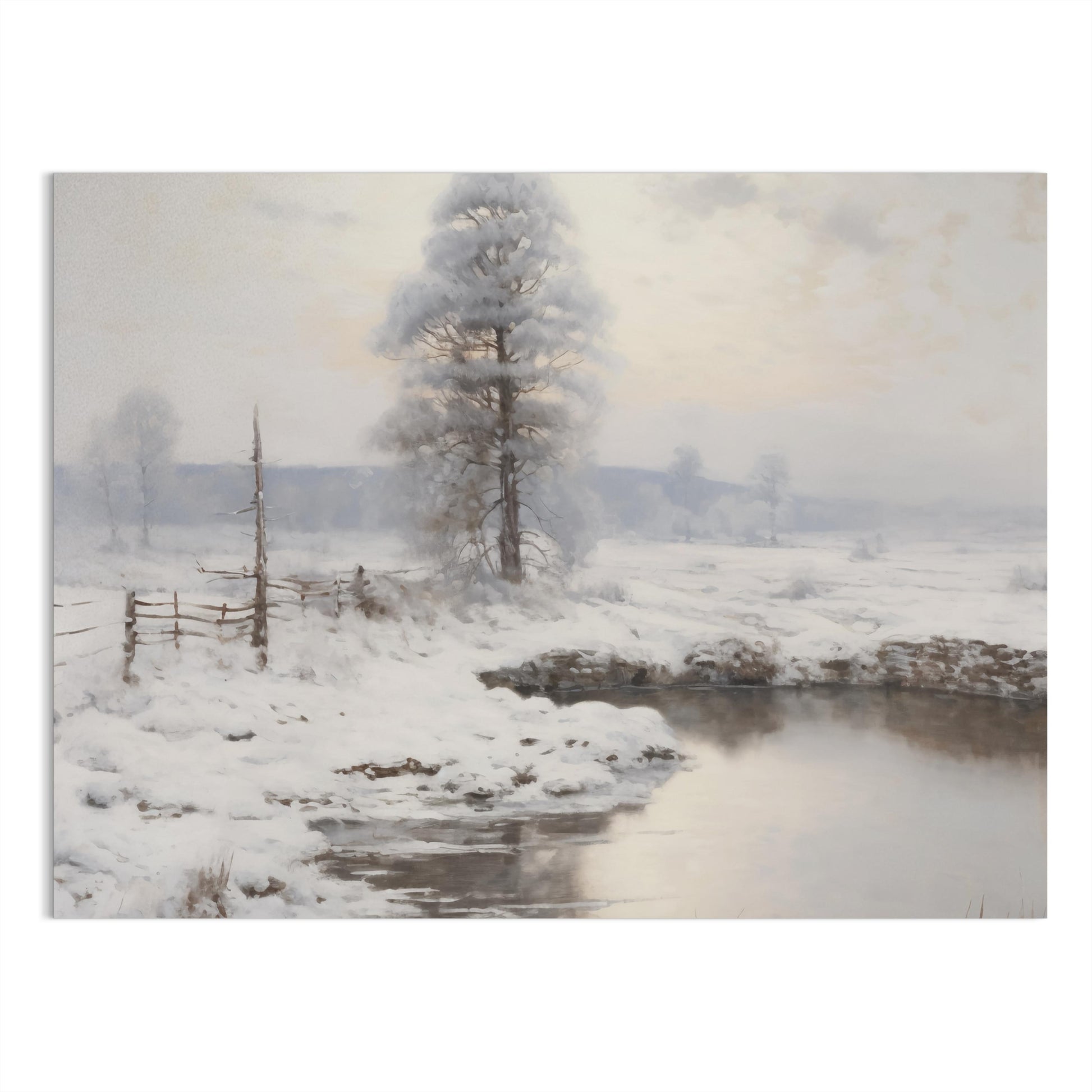 Premium Poster of Serene Winter Landscape by the Stream Posters