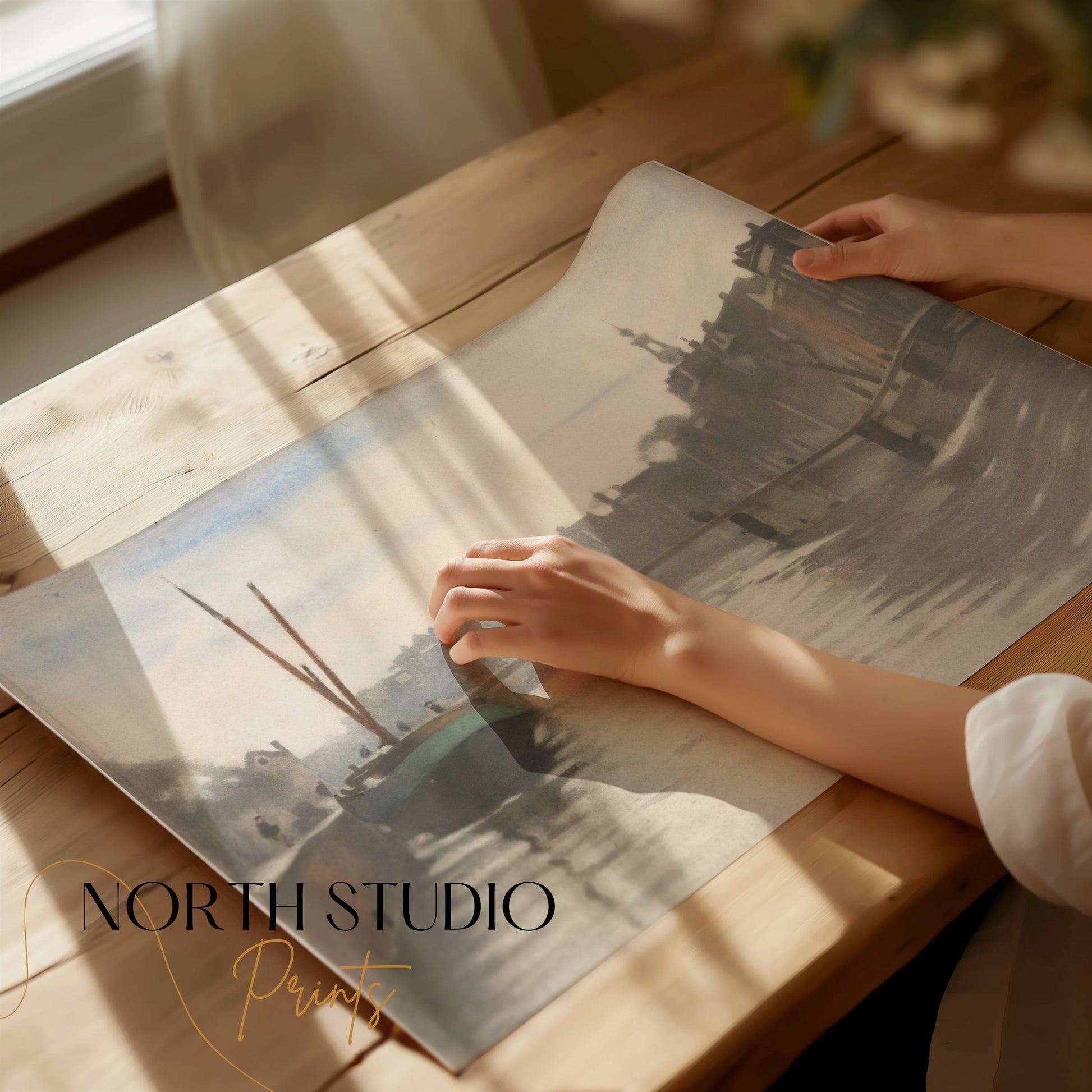 Premium Poster of Serenity of a Canal in a Vintage Cityscape Posters