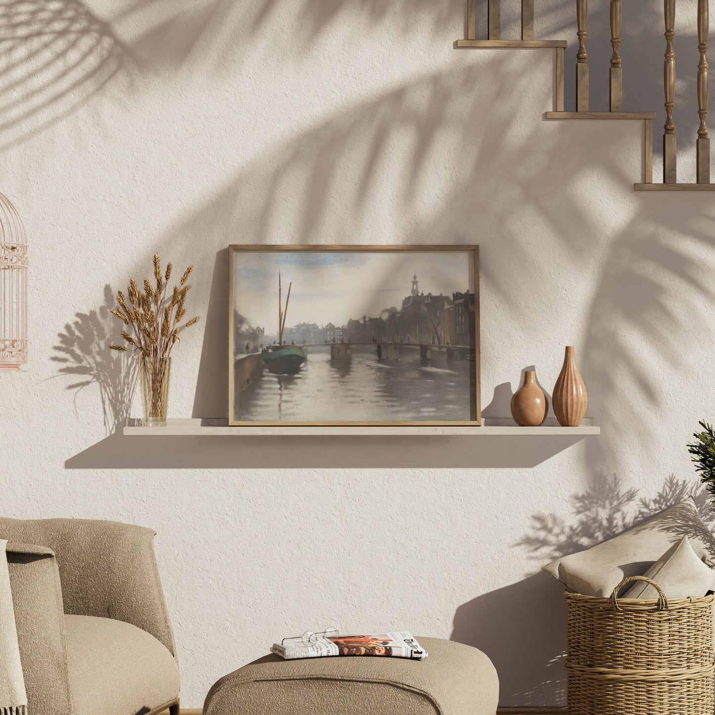 Premium Poster of Serenity of a Canal in a Vintage Cityscape Posters