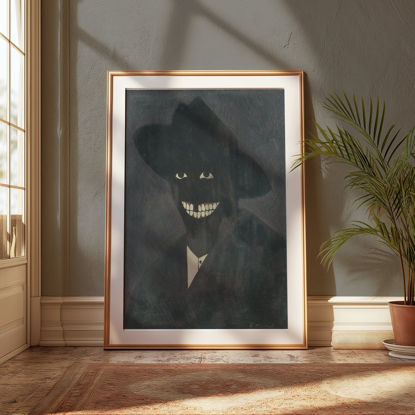 Premium Poster of Shadowy Figure with Grinning Teeth Art Posters