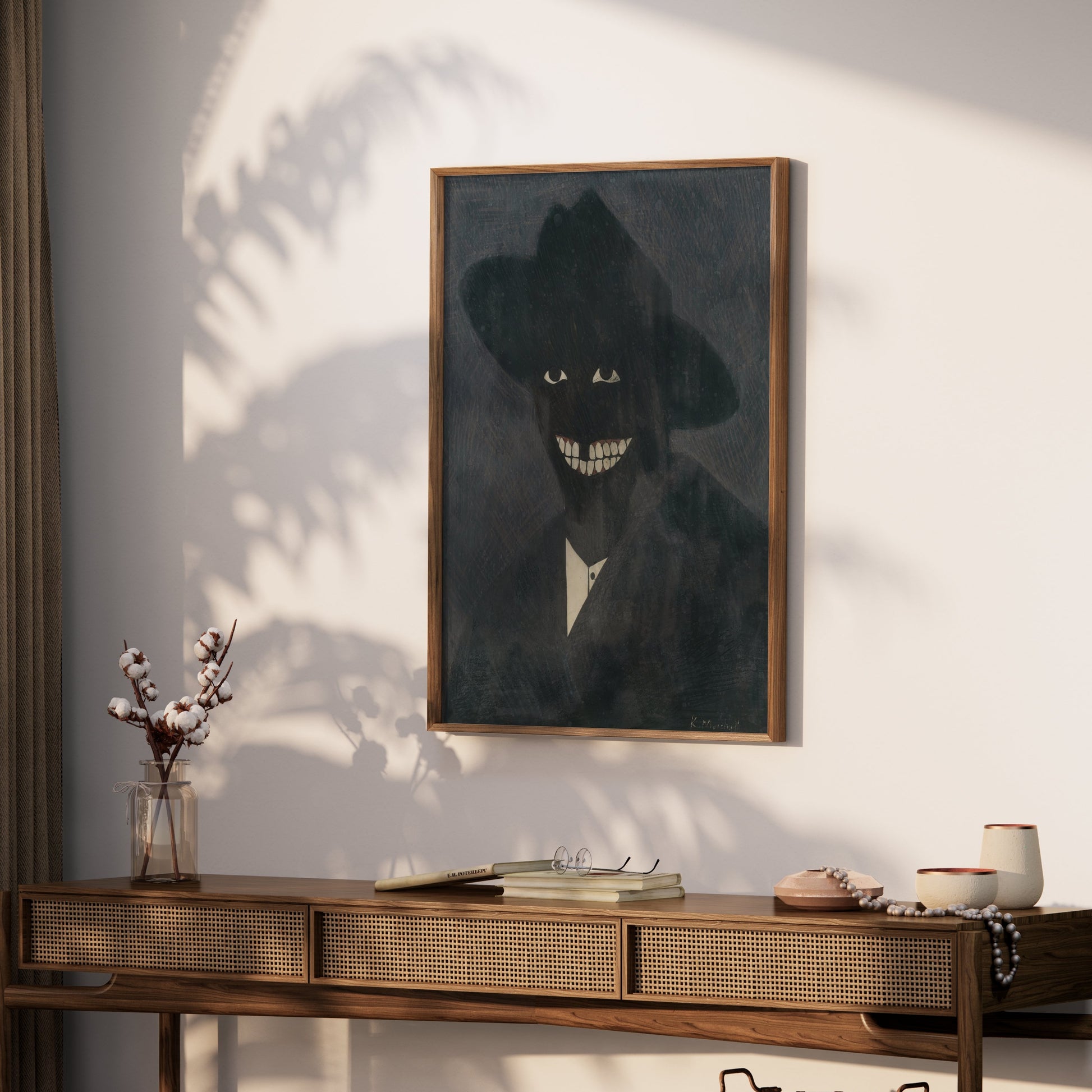 Premium Poster of Shadowy Figure with Grinning Teeth Art Posters