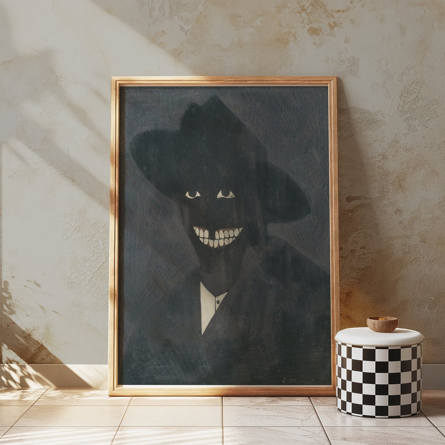 Premium Poster of Shadowy Figure with Grinning Teeth Art Posters