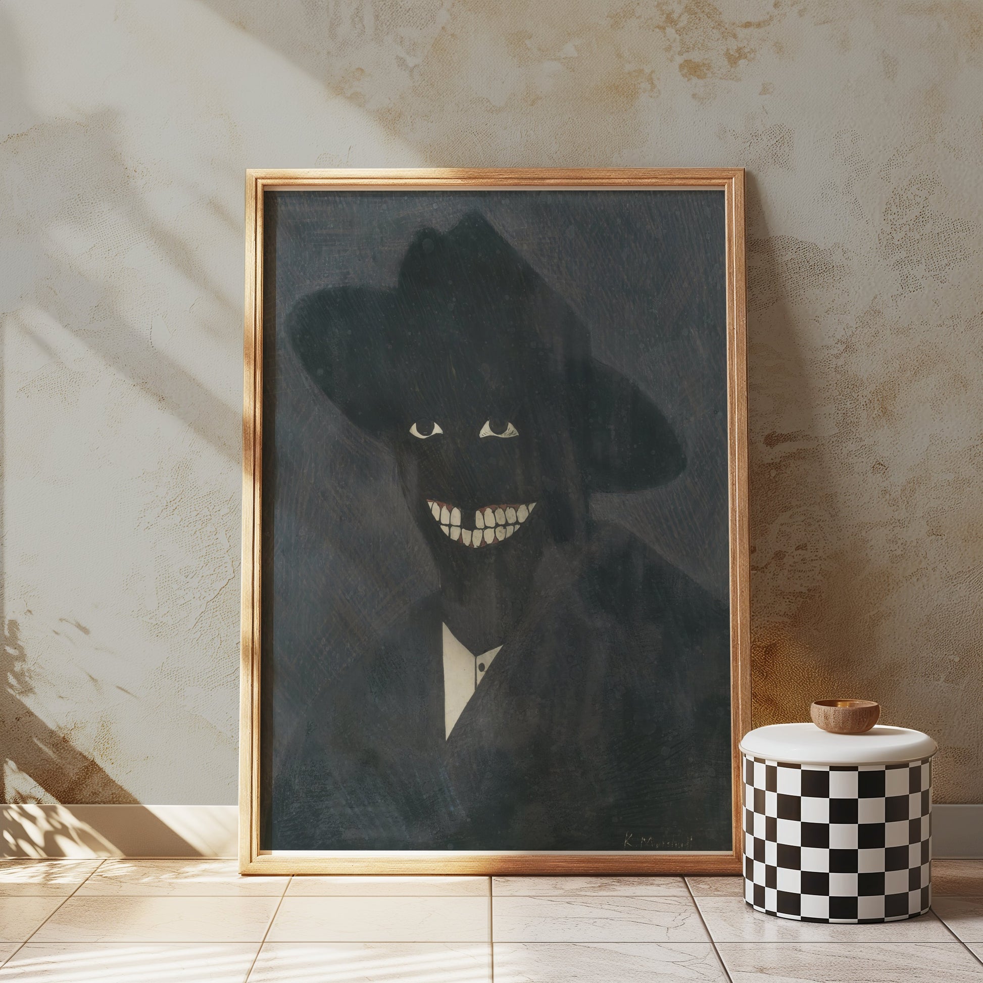 Premium Poster of Shadowy Figure with Grinning Teeth Art Posters