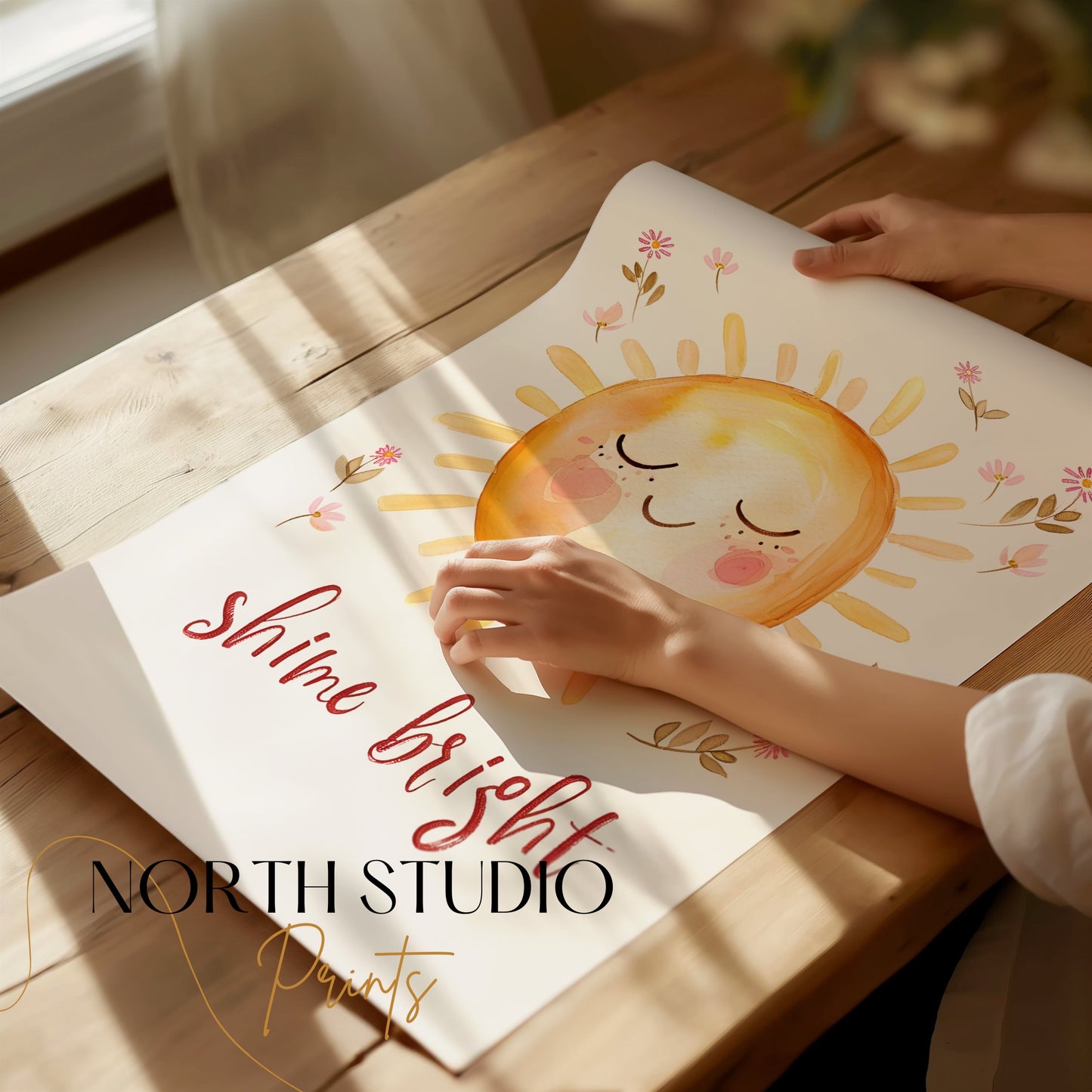 Premium Poster of Shine Bright Smiling Sun with Flowers Art Print Posters